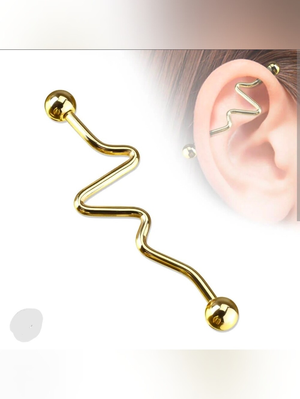 Gold Zigzag Industrial Barbell Body Jewelry BNIB